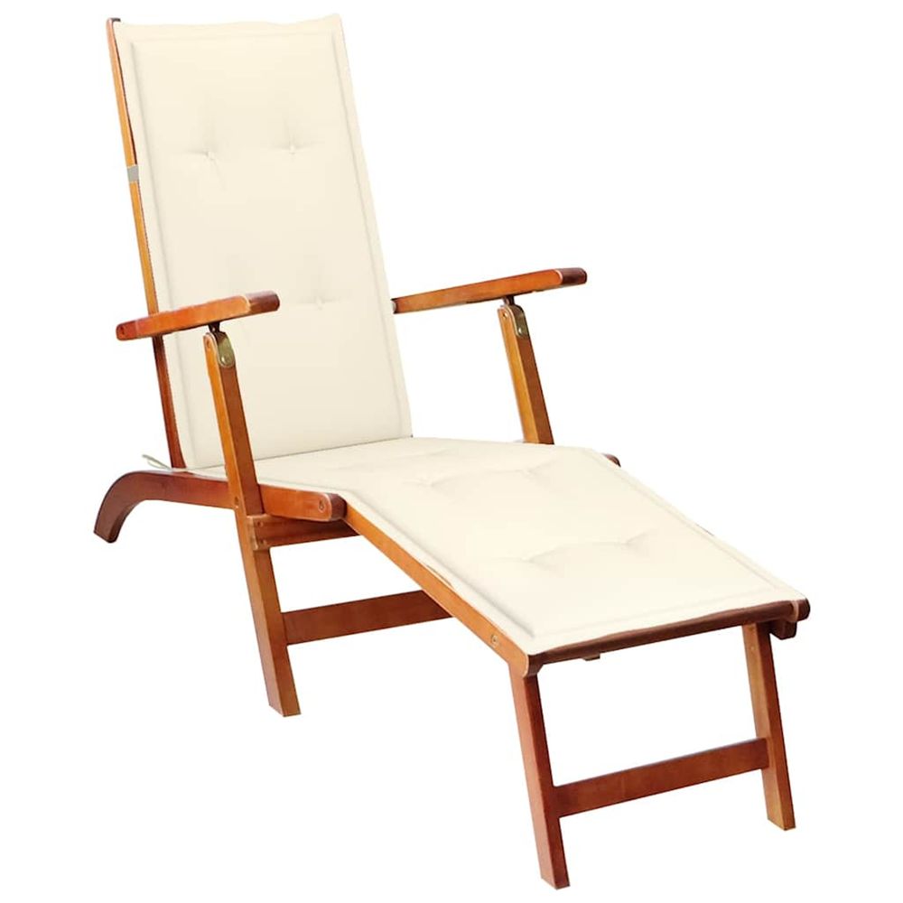 Chaise longue d'extérieur repose-pied et coussin acacia solide bain de soleil