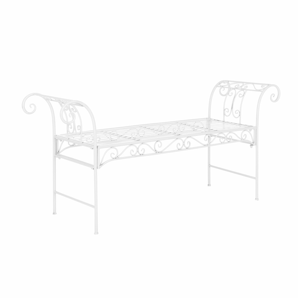 Banc de jardin vintage extérieur métal 70 x 147 x 46 cm blanc
