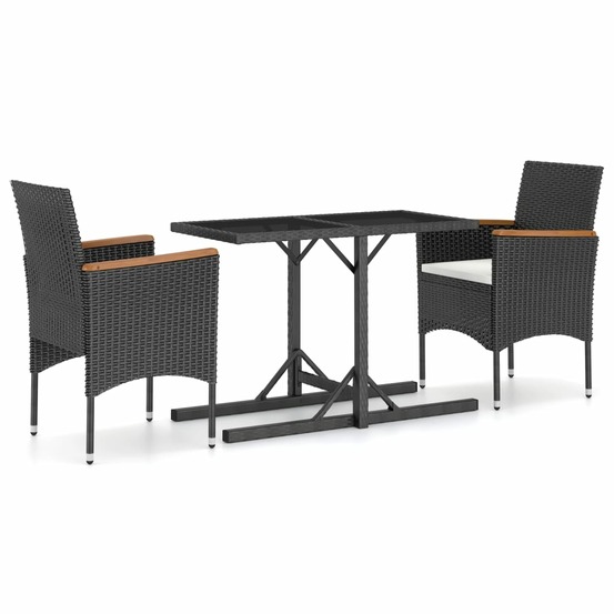 Ensemble à manger de jardin 3 pcs noir