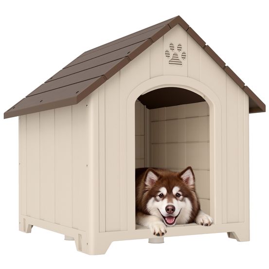 Niche pour chien extérieur en pp beige et marron 102 x 94 x 103 cm surélevée ventilée