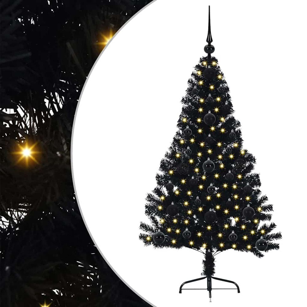 Sapin de noël artificiel pré-éclairé noir 120 cm pvc