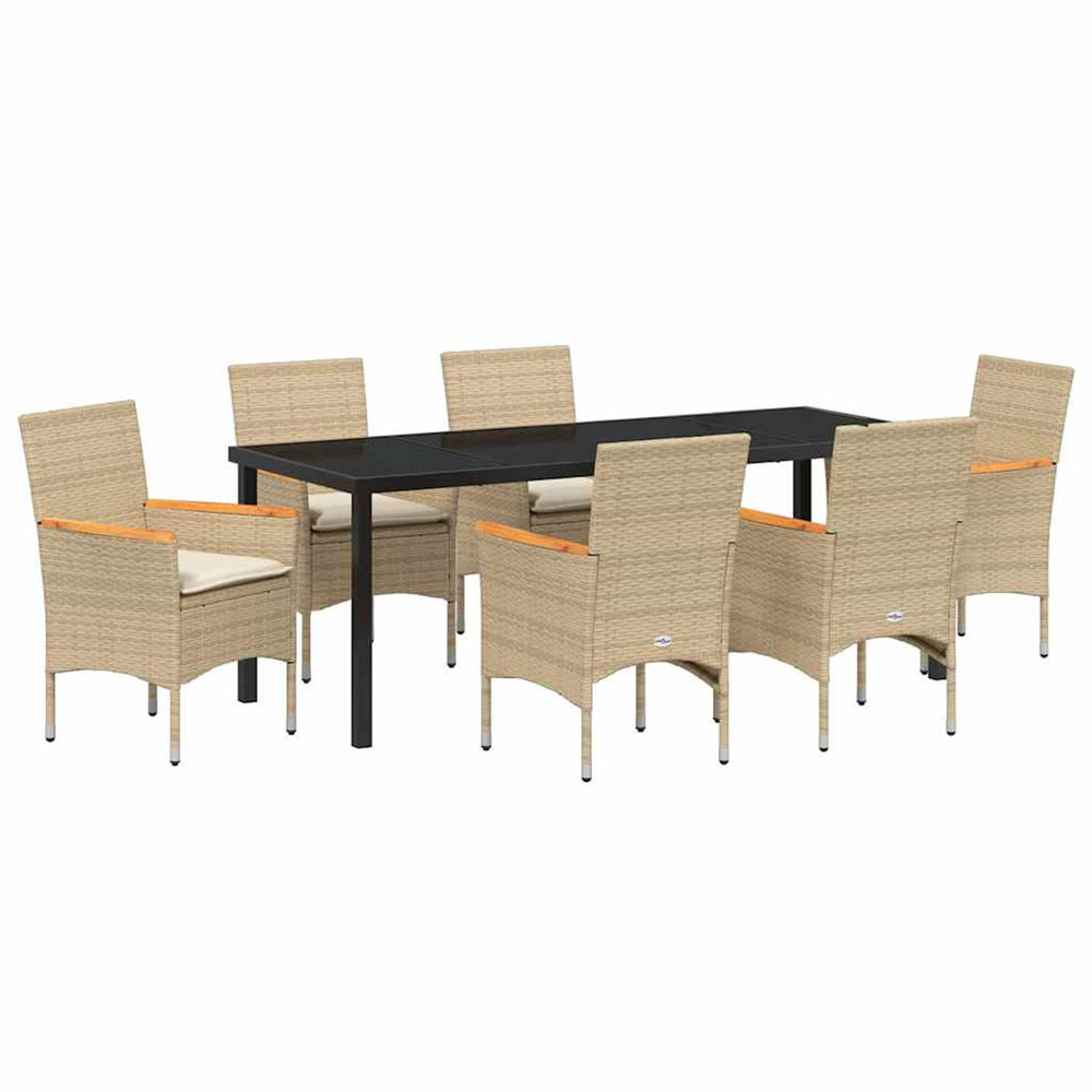 Ensemble de salle à manger pour jardin 7 pcs beige polyrotin