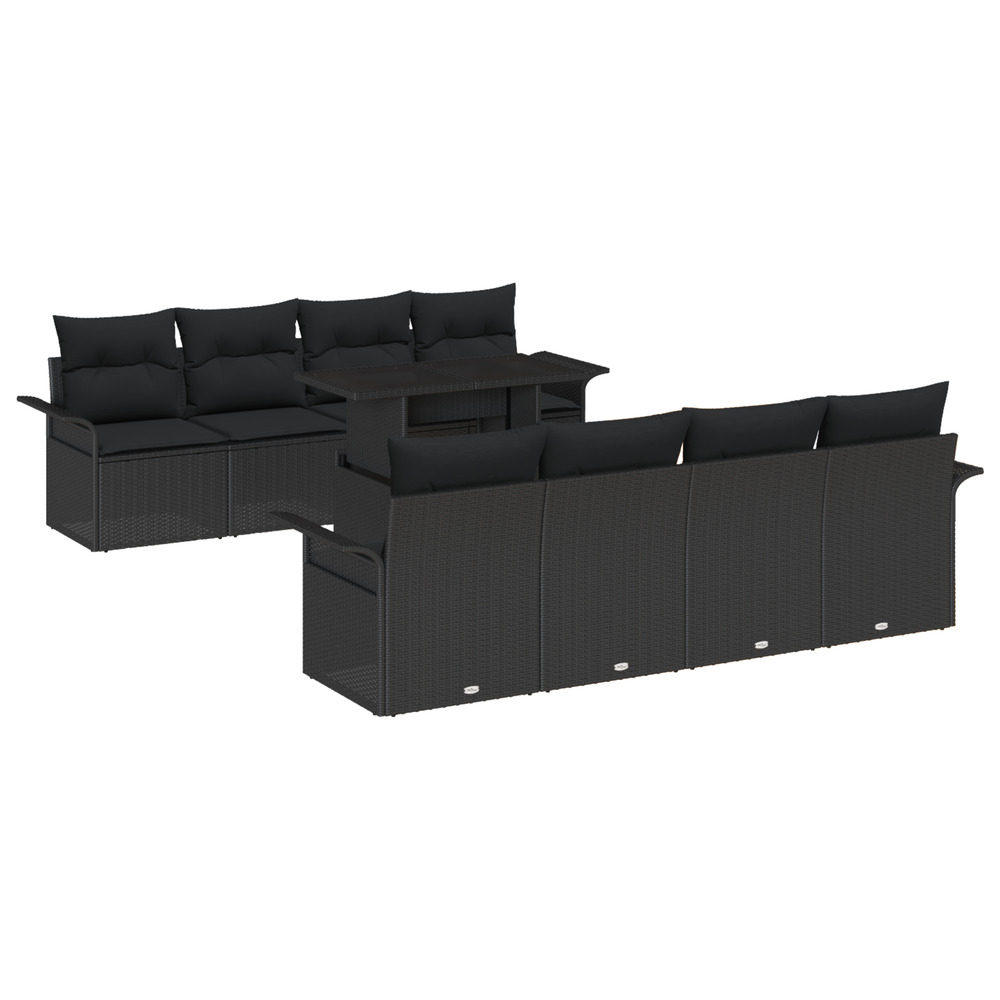 Ensemble de sofa de jardin 9 pièces avec coussins noir rattan poli