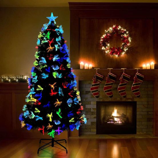 Sapin de noël artificiel en pvc avec led multicolores intégrées vert 180 cm