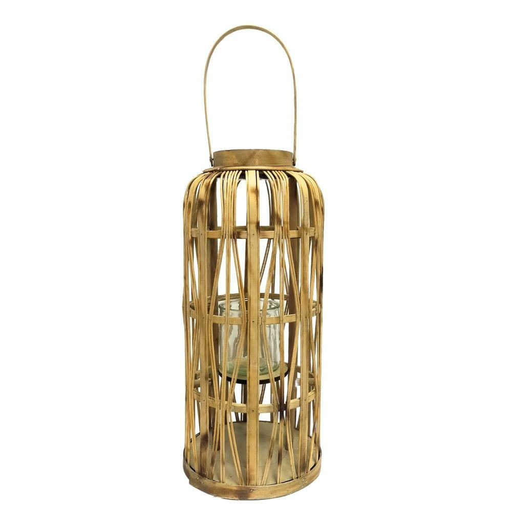Lanterne jardin extérieur à poser bougie ancienne rotin naturel 49cm