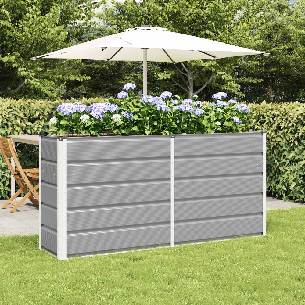 Jardinière haute xxl acier pour terrasse brise-vue végétal 160x40x75 cm gris clair