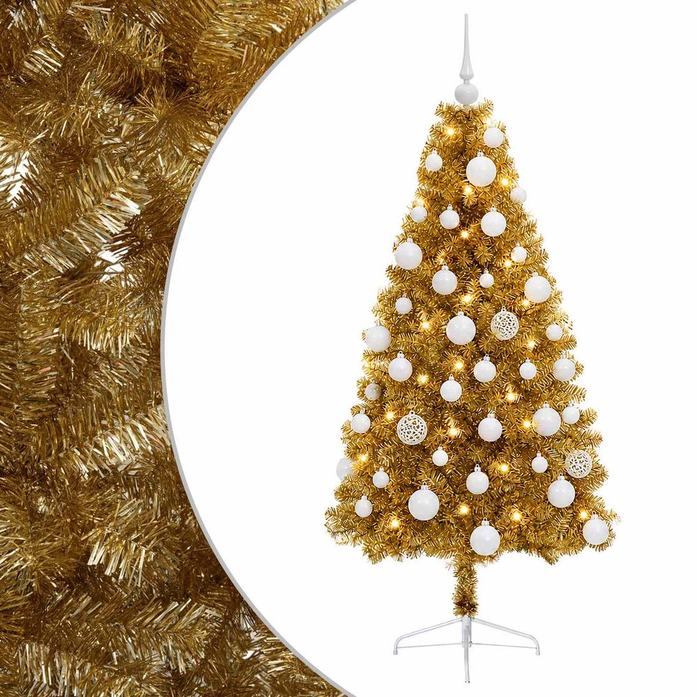 Sapin de noël artificiel avec boules 150 cm 150 led blanc chaud