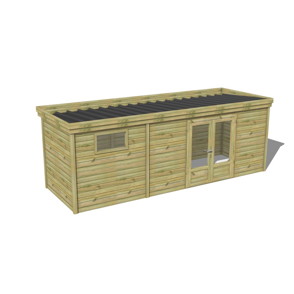 Abri de jardin bois pin traité autoclave 27mm - 6,89x2,14m / 15m2 - bac acier - abri français