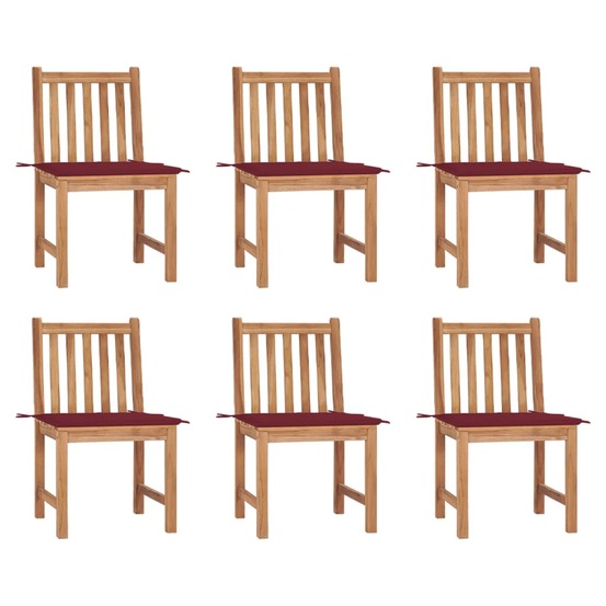 Chaises de jardin lot de 6 avec coussins bois de teck massif