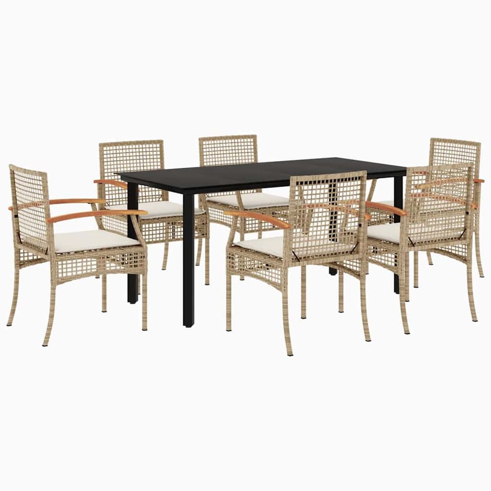 Ensemble à manger de jardin et coussins 7 pcs beige poly rotin