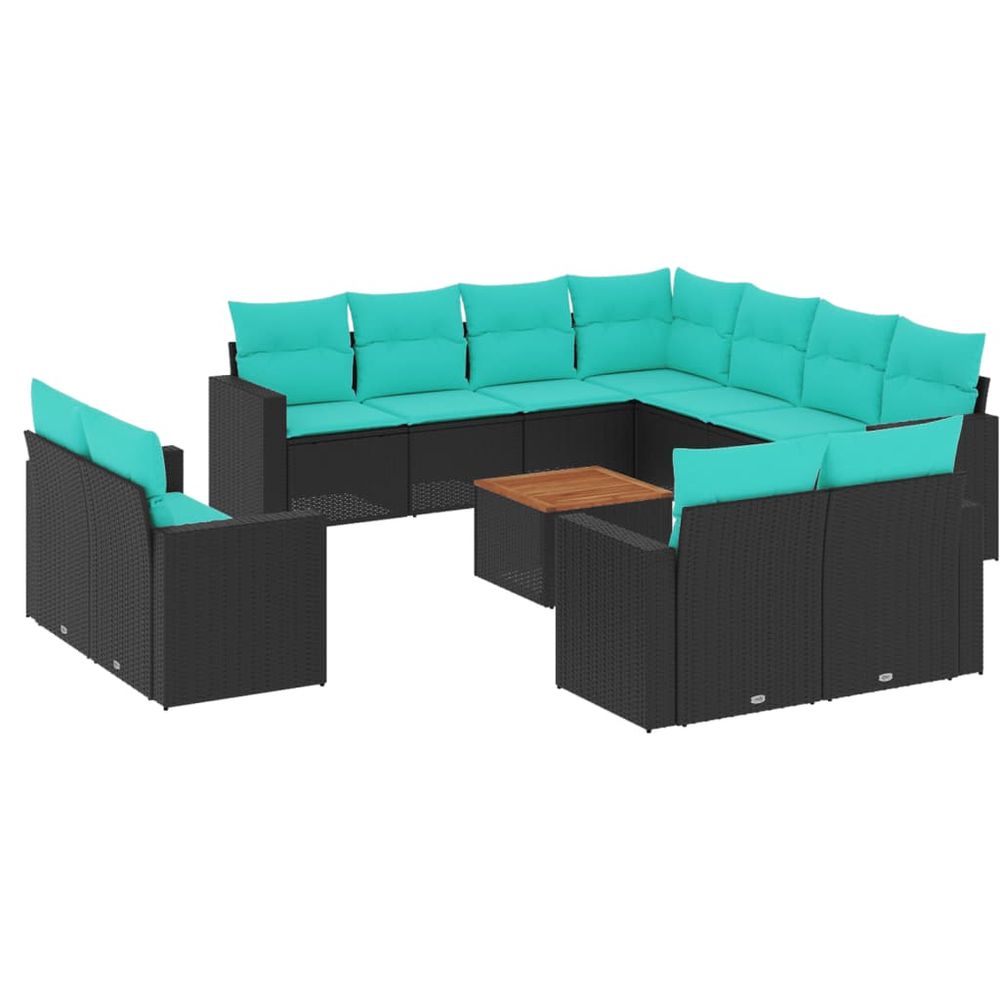 Salon de jardin avec coussins 12 pcs noir résine tressée