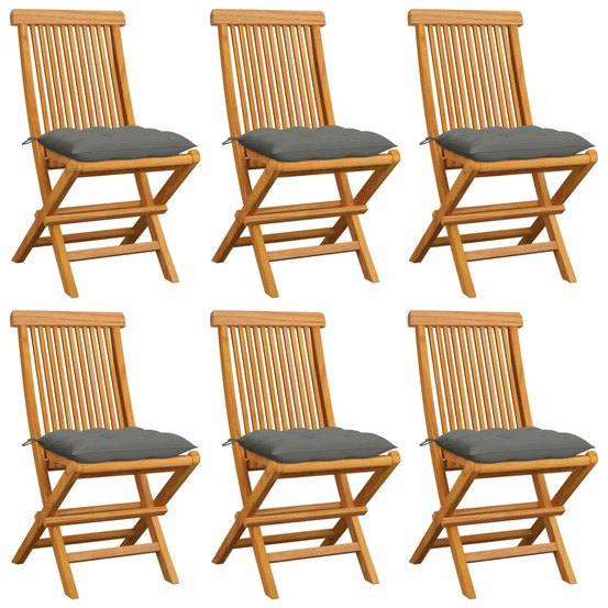 Chaises de jardin et coussins gris lot de 6 bois de teck massif