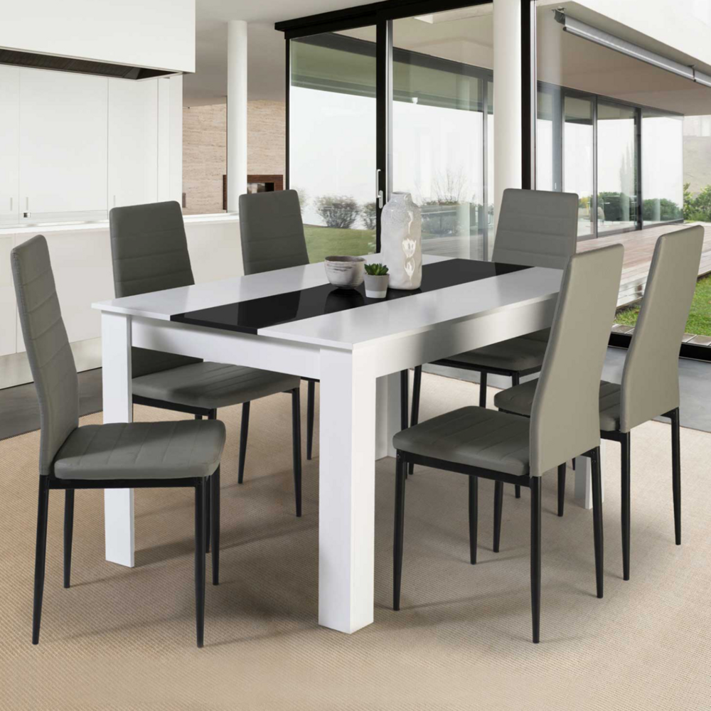 Table à manger rectangle georgia 6 personnes blanche et noire 140 x 90 cm
