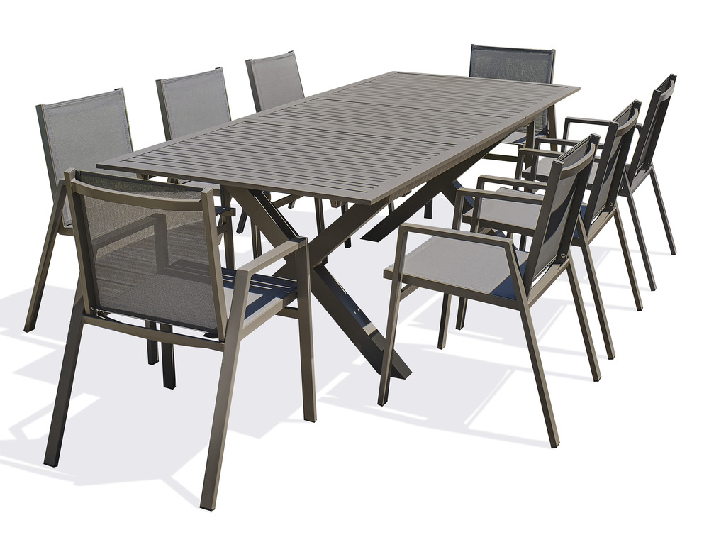Ensemble repas floride 8 places en aluminium quartz