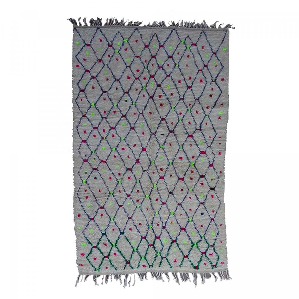 Authentique tapis berbère 150x240 fait main en laine crème et noir kelaa