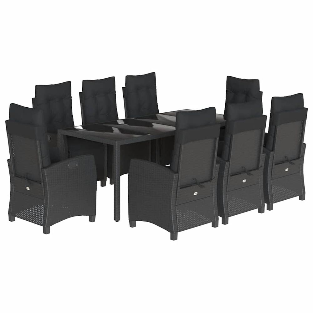 Ensemble à manger de jardin 9pcs coussins noir résine tressée