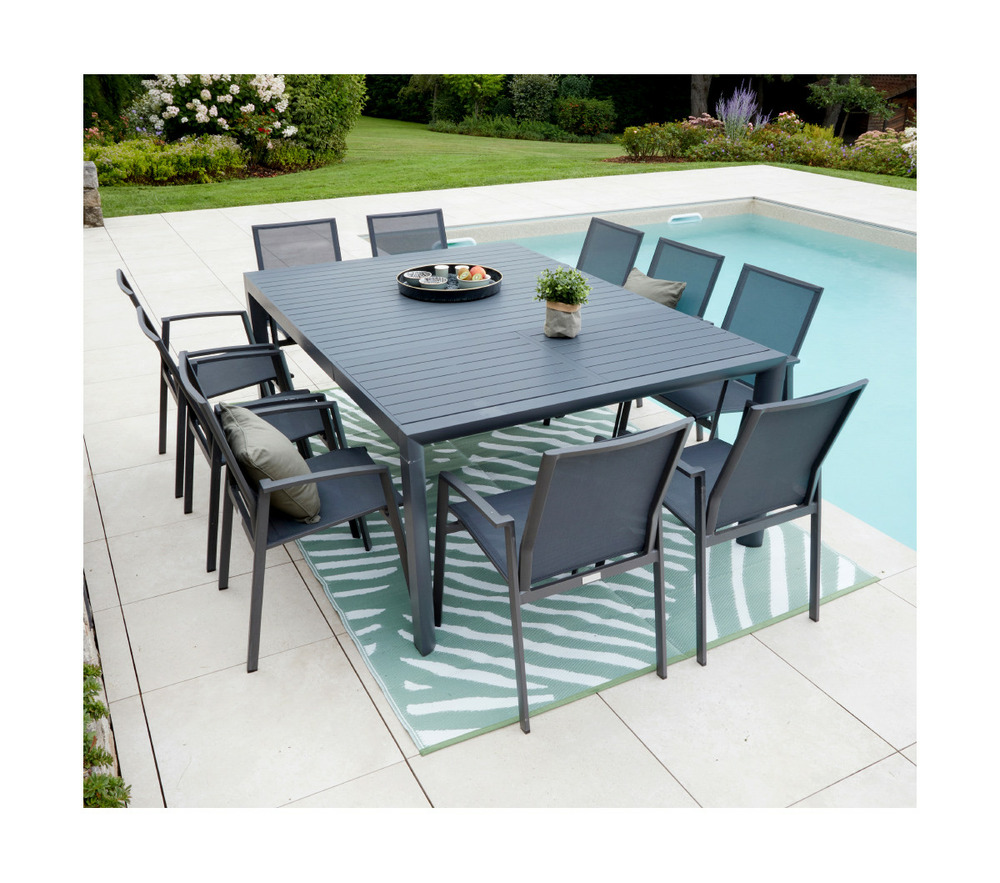 Nimes xl - ensemble table et chaises de jardin - 10 places - gris anthracite