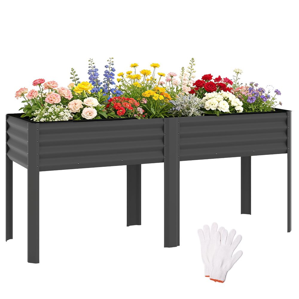 Potager sur pieds métal galvanisé grande capacité extérieur 180x55x80cm gris