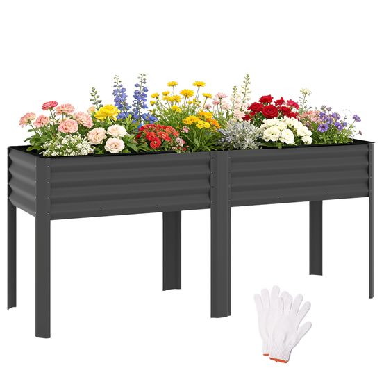 Potager sur pieds métal galvanisé grande capacité extérieur 180x55x80cm gris