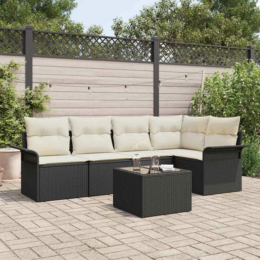 Ensemble de canapé de jardin avec coussin 6 pcs noir poly rotin
