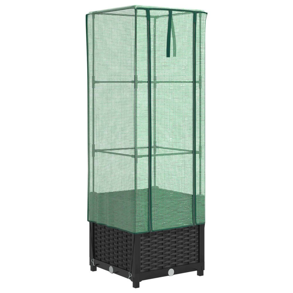 Jardinière d'extérieur surélevée avec housse aspect rotin 40x40x139 cm