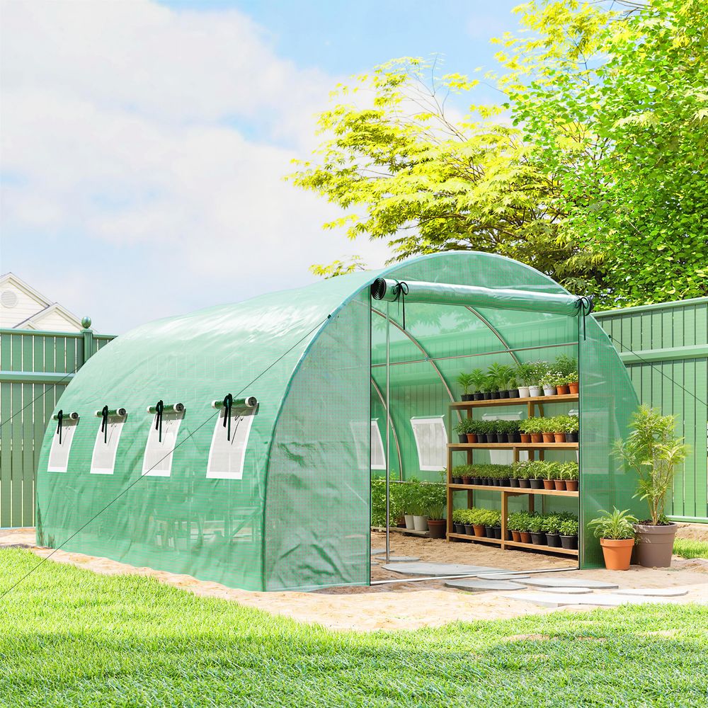 Serre tunnel de jardin pe acier galvanisé 4 x 2,95 x 2 m verte potager 8 fenêtres - comfortxl outdoor living