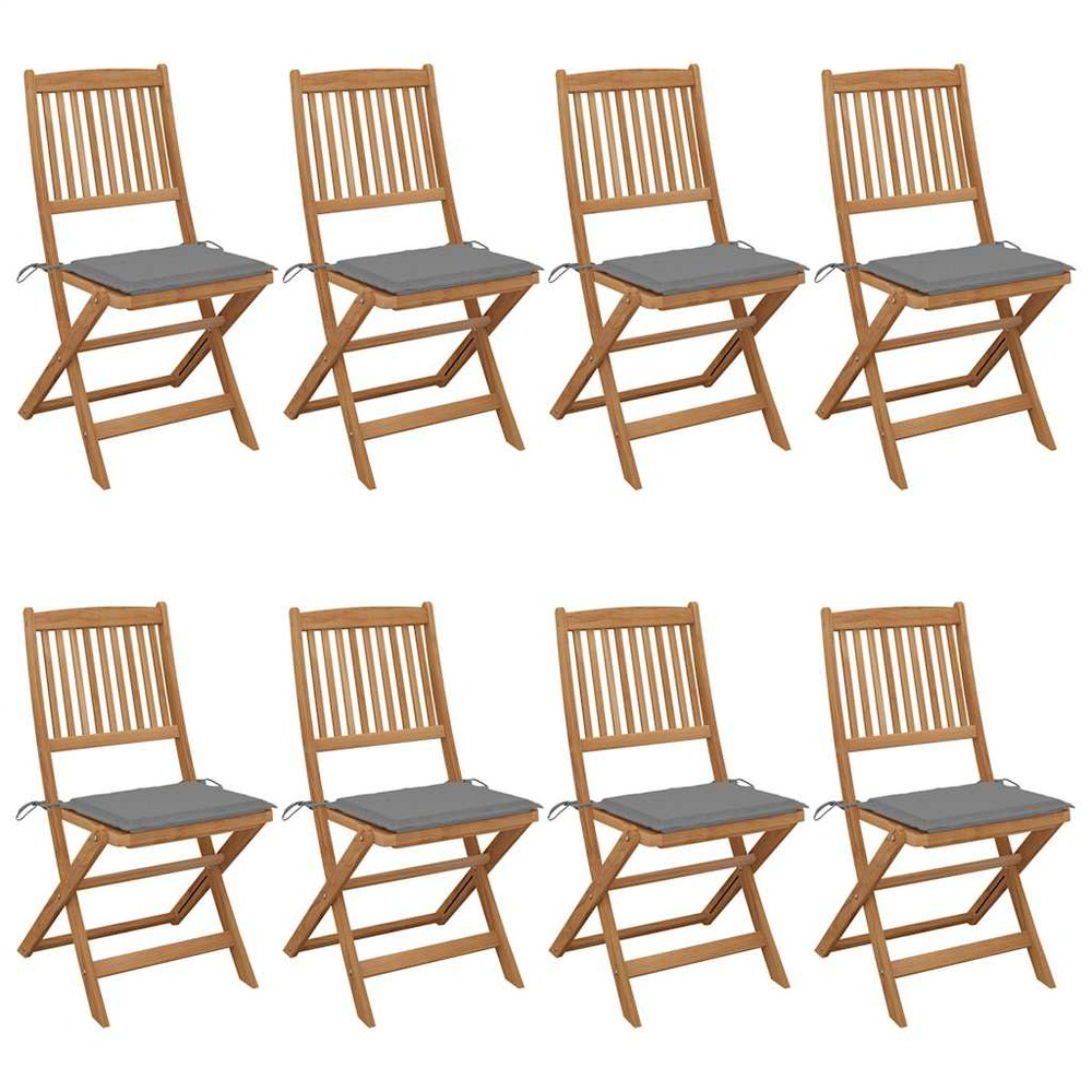 Chaises pliables de jardin lot de 8 avec coussins bois d'acacia