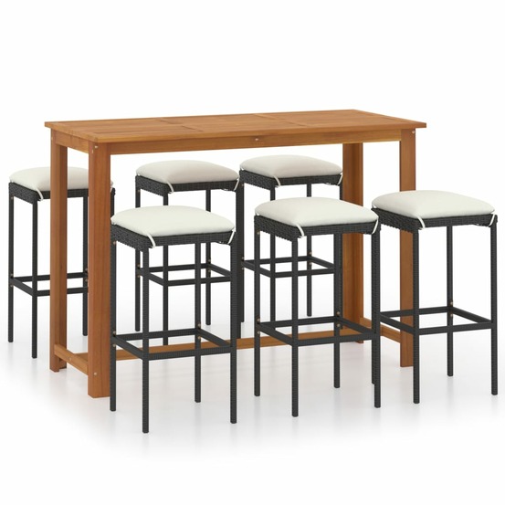 Ensemble de bar de jardin avec coussins 7 pcs noir