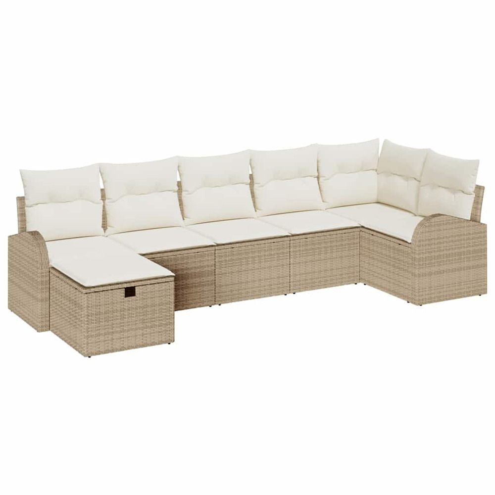 Ensemble de canapé de jardin avec coussin 7 pcs beige polyrotin