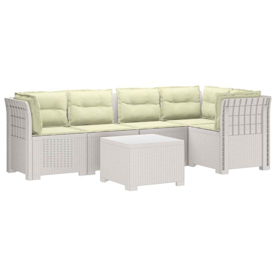 Canapé de jardin 5 places avec coussins aspect rotin pp blanc