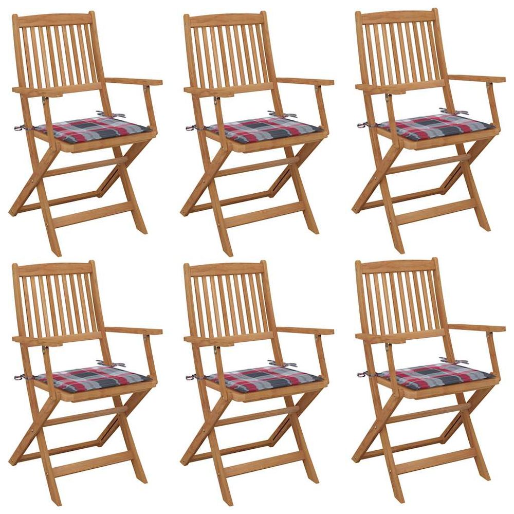 Chaises pliantes 6 pièces avec coussins en bois d'acacia massif