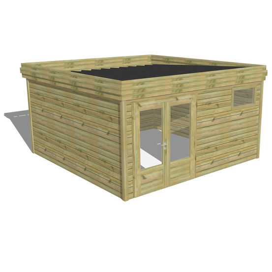 Abri de jardin bois pin traité autoclave 27mm - 4,34x4,34m / 19m2 - bac acier - abri français