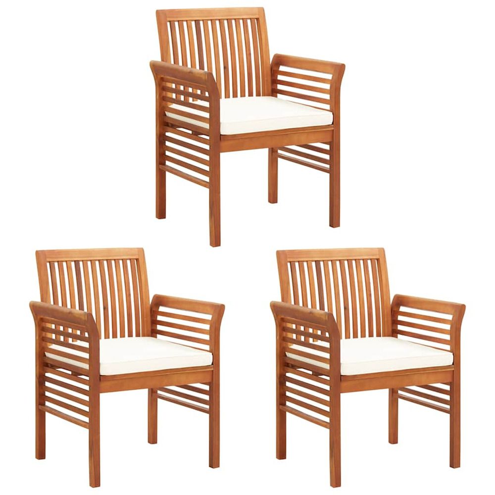 Chaises à manger de jardin et coussins lot de 3 acacia massif