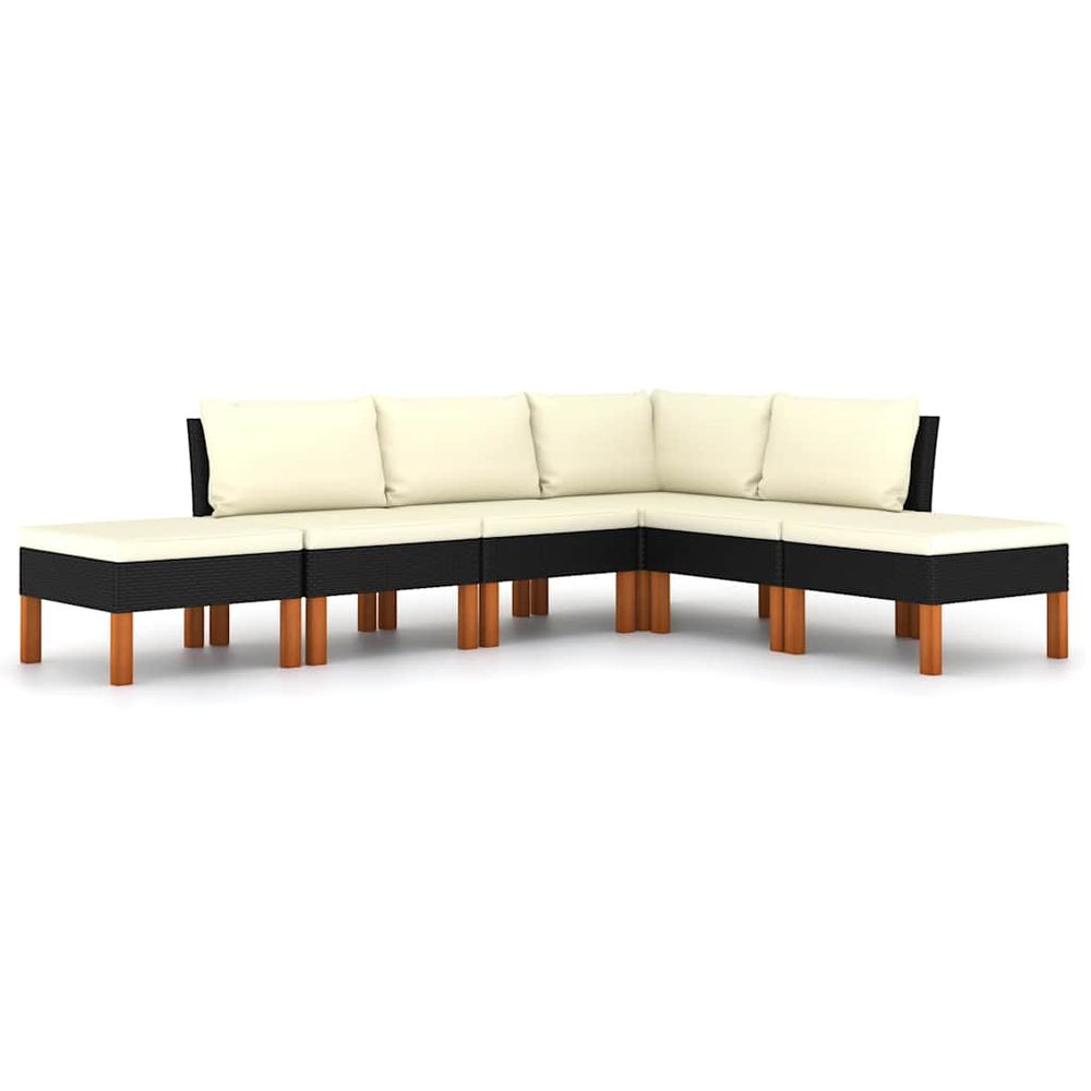 Salon de jardin 6 pcs avec coussins résine tressée noir