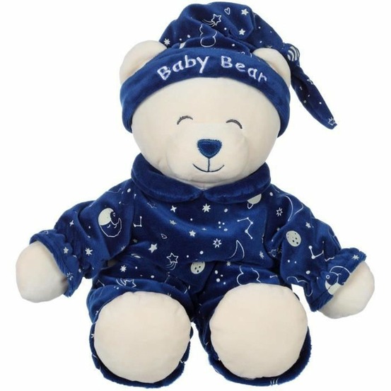 Peluche baby bear phosphorescente 24 cm - bleu-beige