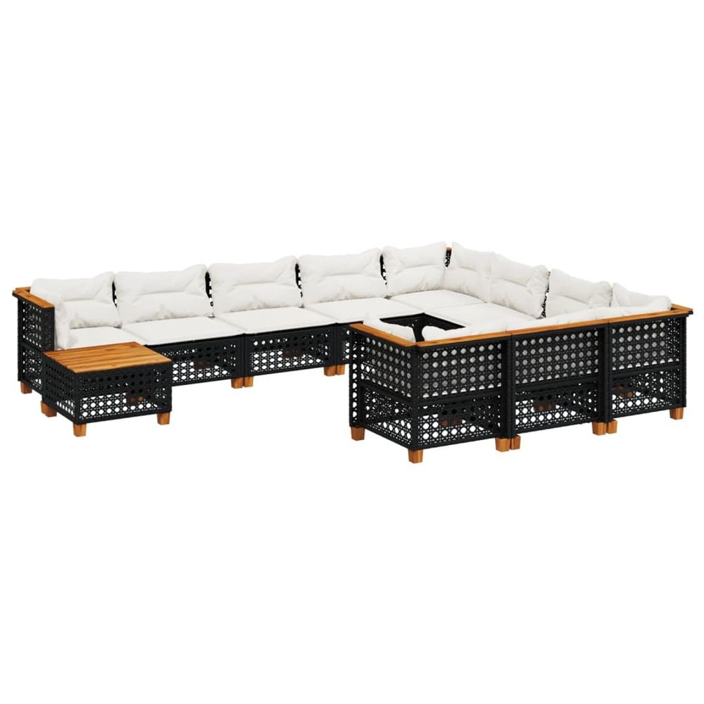 Salon de jardin 11 pcs avec coussins noir résine tressée