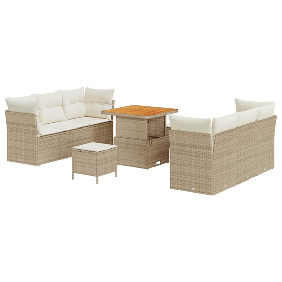 Ensemble de canapé de jardin avec coussin 9 pcs beige polyrotin