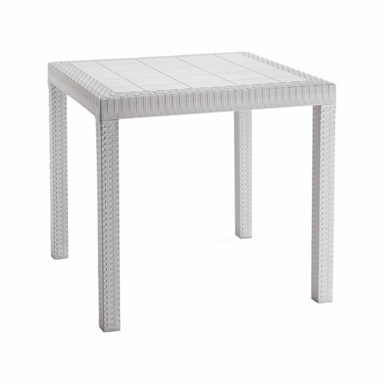 Table d'extérieur acqua, etagère carrée fixe, table de jardin polyvalente effet rotin, 100% made in italy, 80x80h74 cm, blanc