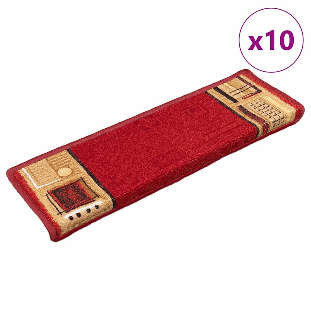 Tapis d'escalier autoadhésifs 10 pcs 65x21x4 cm rouge