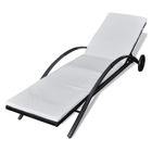 Transat chaise longue bain de soleil lit de jardin terrasse meuble d'extérieur avec coussin et roues résine tressée noir 02_0