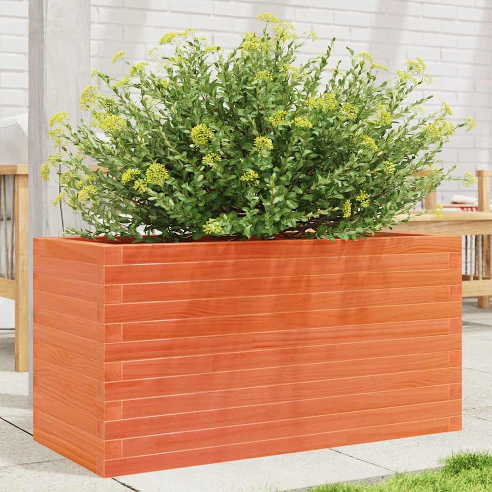 Grande jardinière en bois cire marron pour extérieur 90x40cm