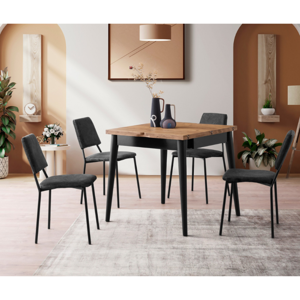 Table à manger extensible 4 personnes style industriel bois et noir 80 cm pallini