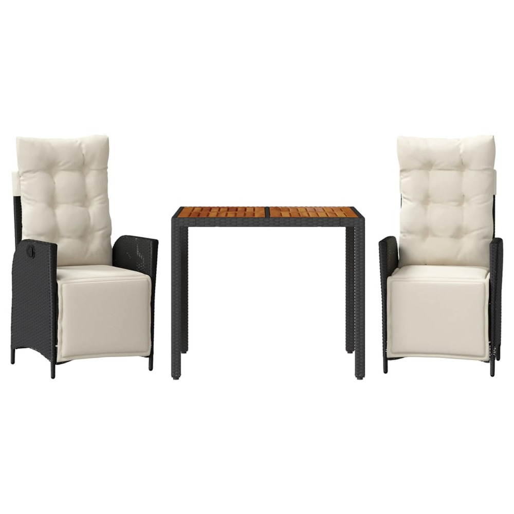 Ensemble à manger de jardin avec coussins 3 pcs noir