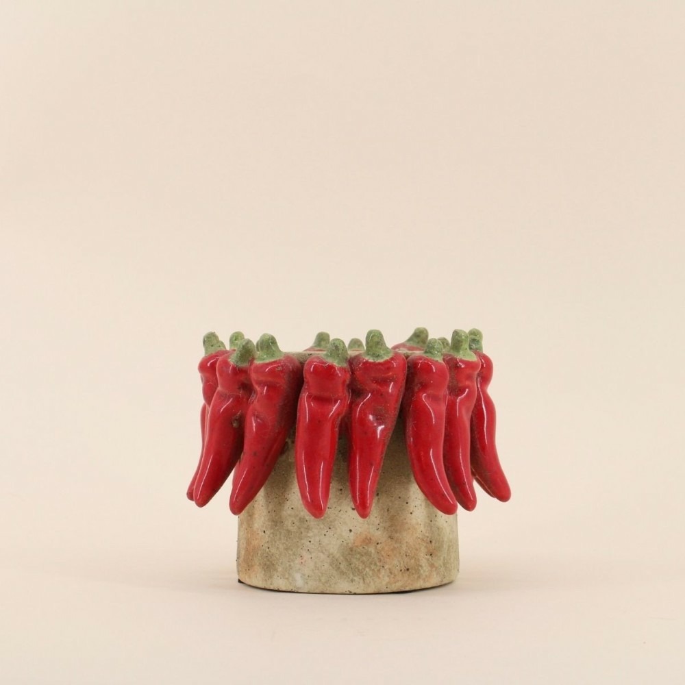 Cache pot en céramique piments relief, h13cm