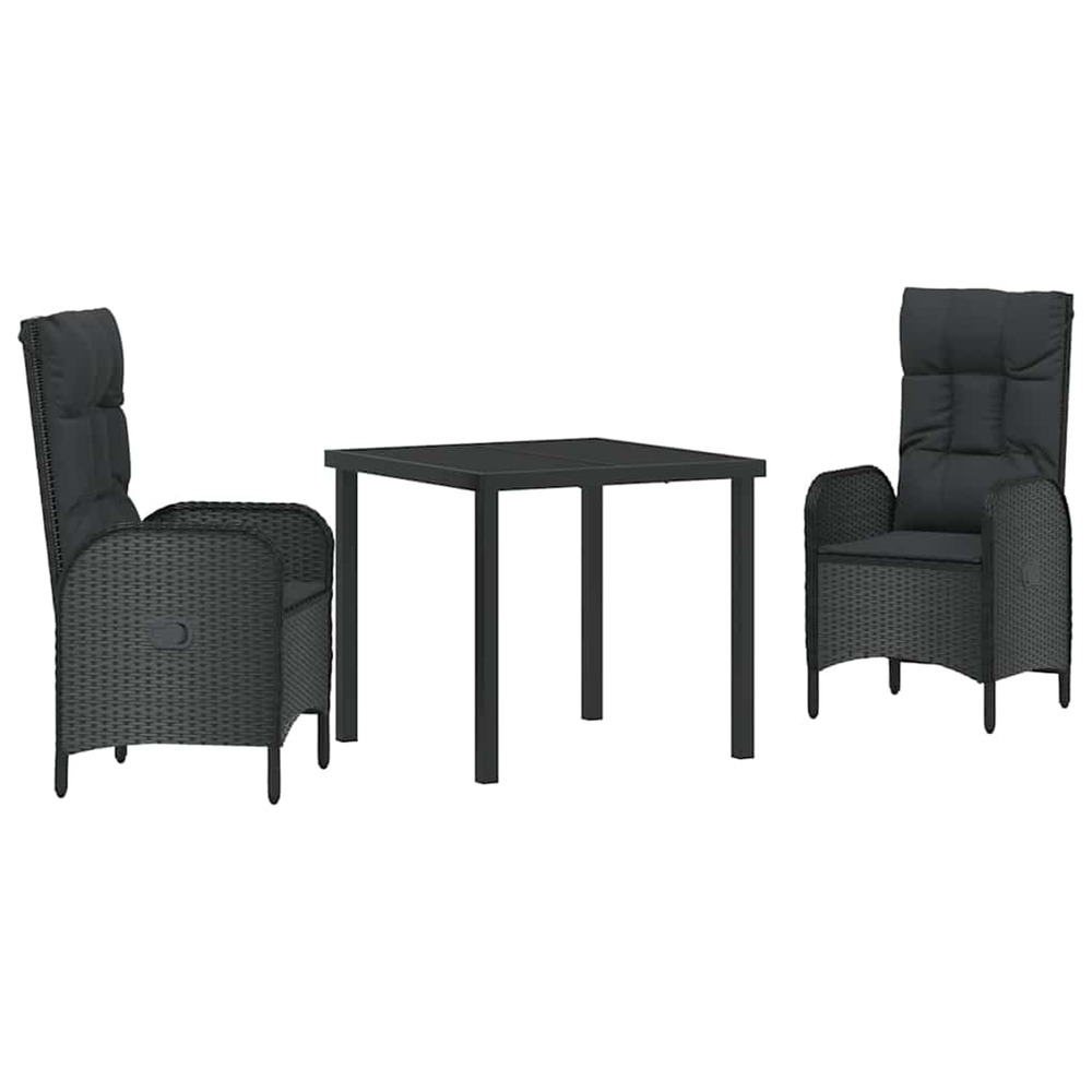 Ensemble de salle à manger pour jardin 3 pcs noir polyrotin