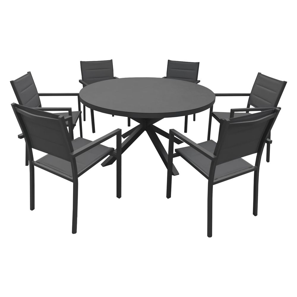 Salon de jardin gialova en textilène gris 6 places - aluminium anthracite