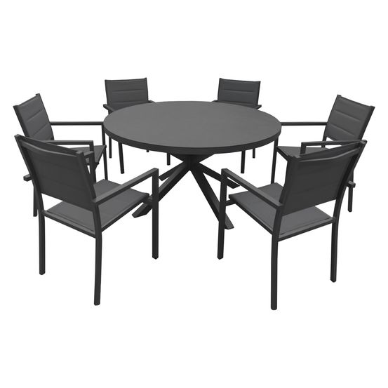 Salon de jardin gialova en textilène gris 6 places - aluminium anthracite