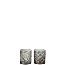 Lot de 2 photophores à motifs en verre argent 14x14x20cm Lot de 2 photophores à motifs en verre argent 14x14x20cm