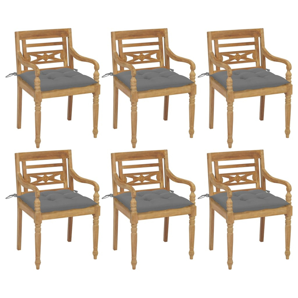 Chaises batavia avec coussins lot de 6 bois de teck solide
