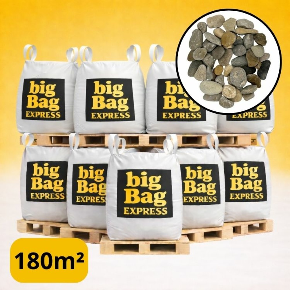 Pack 9 x big bag de +/- 1,5t ≃ 180m² galet roulé lavé gris silico-calcaire ø 10/20 mm - livraison premium